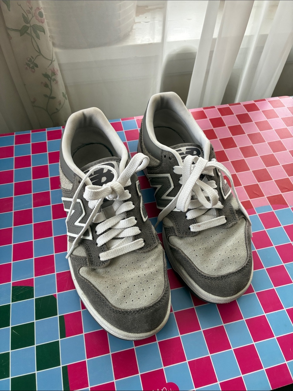 New Balance Gray and White Lace-Up Sneakers